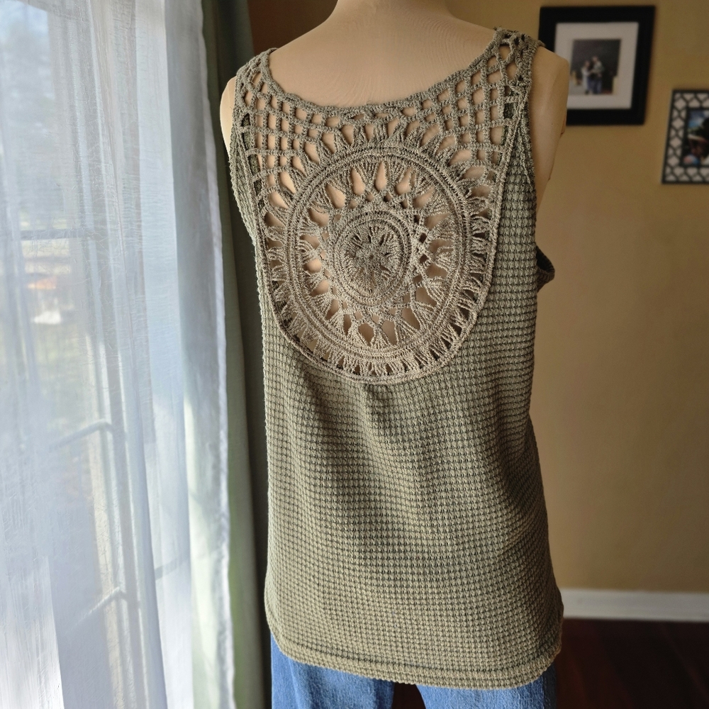 Shein Hunter Green Waffle Knit V-Neck Tank Top, Size L